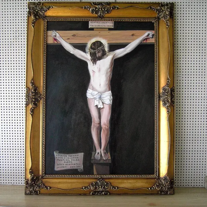 Copia a olio del Cristo crocifisso di Velázquez. L'originale è al Museo del Prado di Madrid.